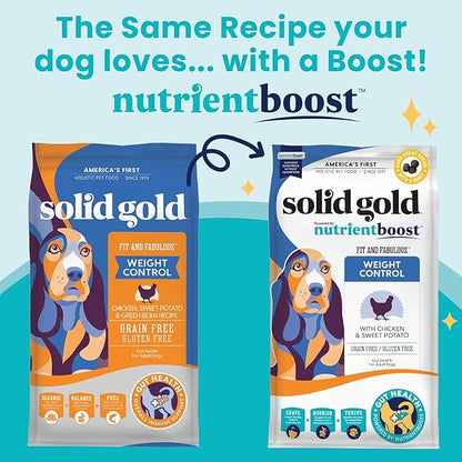 Solid Gold Nutrientboost Fit and Fabulous Dog Food - Dry Dog Food for Weight Control - Digestive Probiotics for Dogs - Grain & Gluten Free - High Fiber & Low Fat - Superfoods & Antioxidants - 22 LB