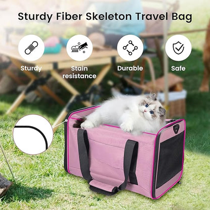 Cat Carrier, Dog Pet Carrier Airline Approved Soft Bag for Small Dogs,Medium Cats and Guinea Pig, Travel Bag for 2 Cats Under 26 LBS, Collapsible Soft Sided Cat Backpack TSA Travel Bag-Purple