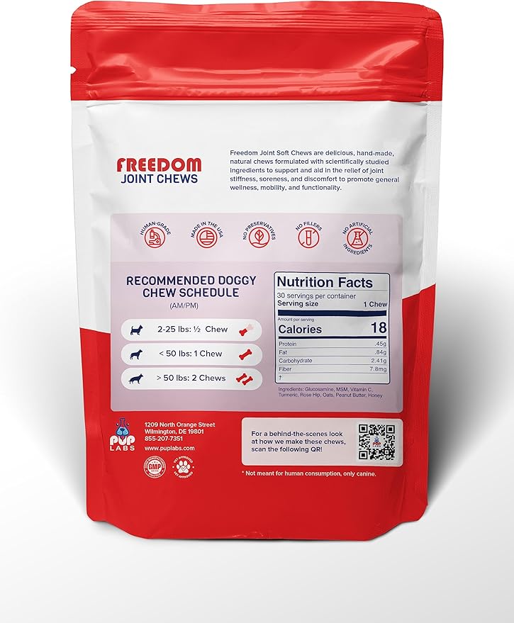 Freedom Joint Chews - Delicious Dog Hip and Joint Supplement - Vitamins Packed with Super Nutrients - Keep Your Pup Happy and Active - Made for All Dogs and Breeds - Made in the USA, 30 chews