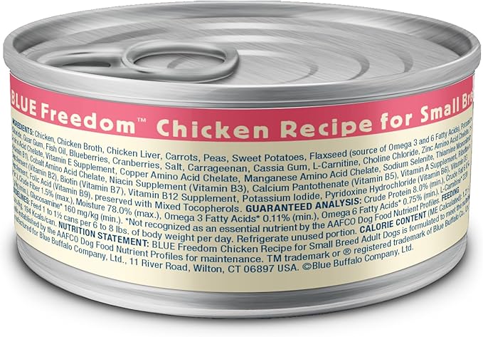 Blue Buffalo Freedom Grain-Free Small Breed Wet Dog Food, Supports High Energy Needs, Made in the USA With Natural Ingredients, Chicken, 5.5-oz Cans ( 24 Count)