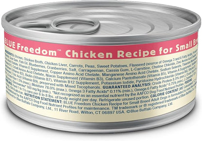 Blue Buffalo Freedom Grain-Free Small Breed Wet Dog Food, Supports High Energy Needs, Made in the USA With Natural Ingredients, Chicken, 5.5-oz Cans ( 24 Count)