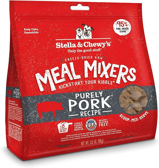 Stella & Chewy's Freeze Dried Raw Purely Pork Meal Mixer – Dog Food Topper for Small & Large Breeds – Grain Free, Protein Rich Recipe – 3.5 oz Bag