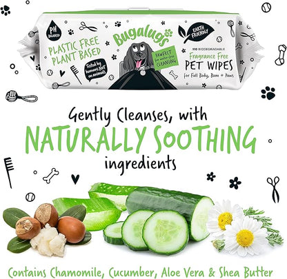 Dog Wipes, 100% Plastic Free Biodegradable pet wipes for full body, eye wipes, ear wipes, bum & paws. 110 sensitive dog grooming wipes for dogs, puppy & cat grooming (Fragrance Free)