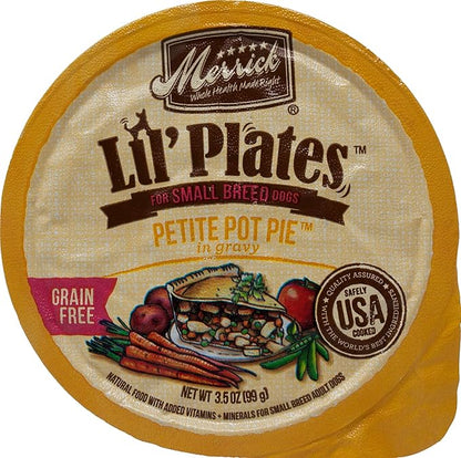 Merrick Lil' Plates Grain Free Small Breed Dog Food 4 Flavor 8 Can Variety (2) Each: Thanksgiving Day, Pot Pie, Surfin' Turfin', Beef Stew (3.5 Ounces) - Plus Rope Toy and Fun Facts Booklet Bundle