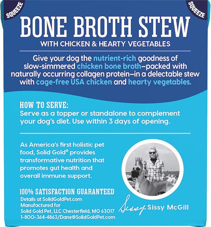 Solid Gold Bone Broth Stew - Dog Food Topper & Dog Treat Rich in Natural Collagen for Gut Health - Grain Free Formula Packed with Protein & Hearty Vegetables - Great for Picky Eaters - 6 Pack