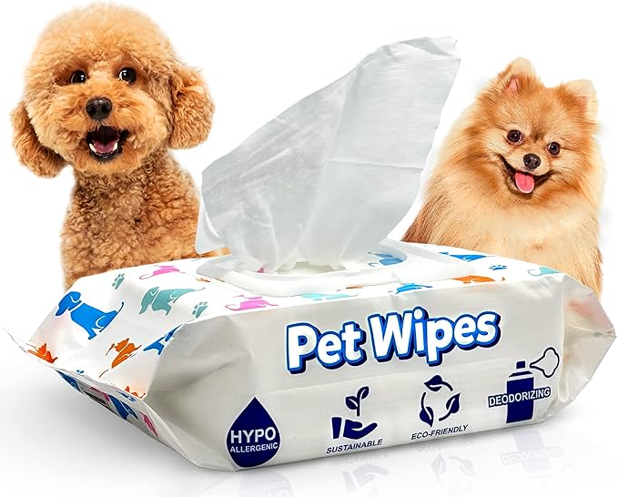 100 Gentle Puppy Wipes for Butt and Paws - Hypoallergenic, Easy to Use for Dog and Cat Cleaning and Deodorizing - Wet Grooming Wipes to Sanitize your Pet's Toys