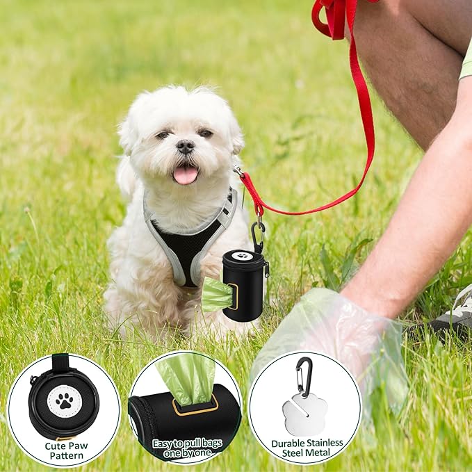 RASSE Dog Poop Bags Dispenser - Dog Poop Bags Holder for Leash Attachment - Zipper Pouch with Carabiner Clip, 1680D Nylon Oxford Waste Bag Dispenser & Handfree Holder Metal