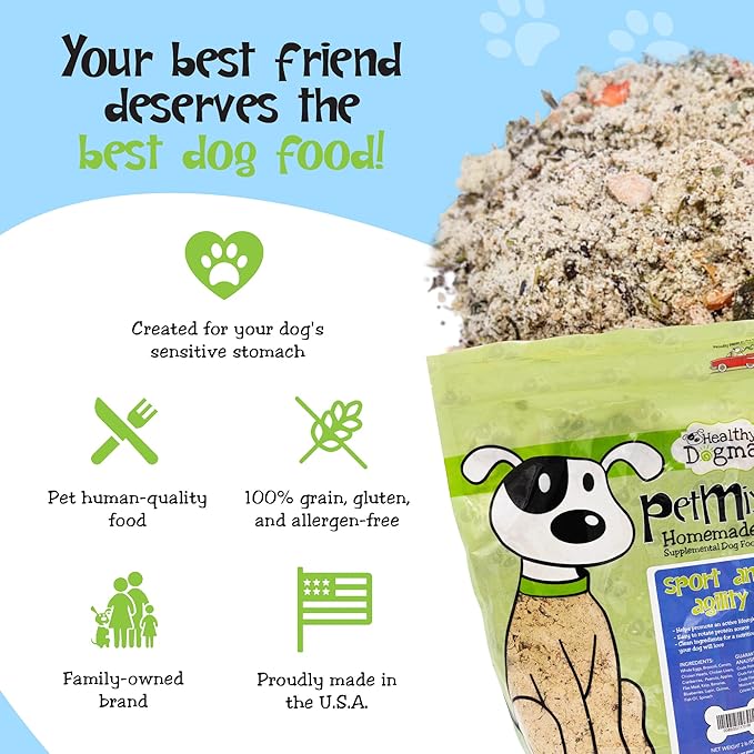 Healthy Dogma - PetMix Dehydrated Dog Food for Allergies, Joint Support & Mobility - Grain Free, Raw, Homemade Dog Food (Sport & Agility, 2 lbs)