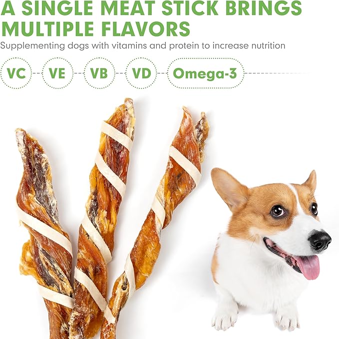 MON2SUN Dog Treats, Triple Flavor Jerky Twist Sticks, 5-7 Inch Chicken Duck and Codfish Sticks Dog Chews for Small Dogs, Healthy Dog Snacks, 10.58 oz (15 Count-Pack of 1)