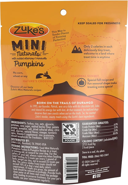 Zukes Mini Naturals Pumpkins Dog Training Treats Turkey and Pumpkin Recipe, Soft Dog Treats
