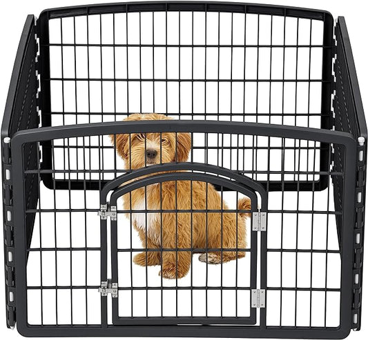 IRIS USA Dog Playpen, 4-Panel 24" Pet Playpen, Puppy Playpen, Indoor/Outdoor Dog Pen, 35 x 35 x 24, Foldable, Fold It Down, Easy Storing, Customizable, Black
