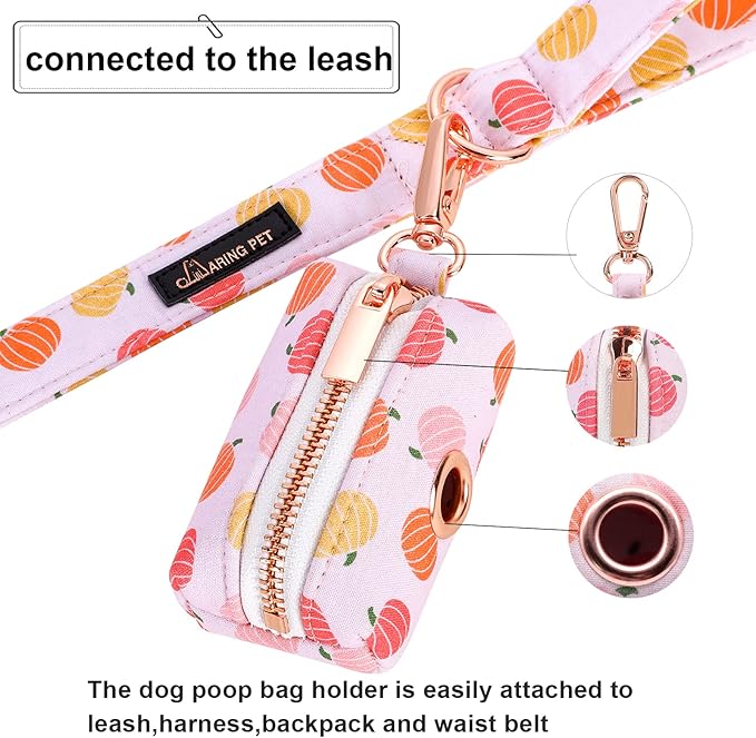ARING PET Dog Waste Bag Dispenser, Cotton Doggy Poop Bags Holders Attach to Any Leashes, Portable Washable Pumpkin Pattern Pet Waste Pouch Dispenser with Metal Zipper