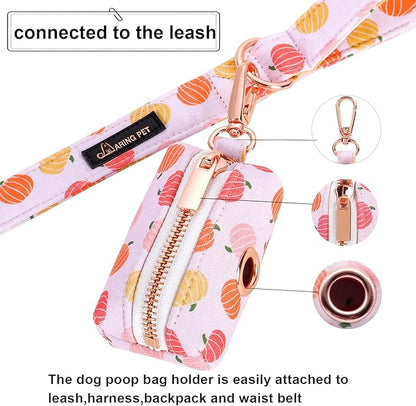 ARING PET Dog Waste Bag Dispenser, Cotton Doggy Poop Bags Holders Attach to Any Leashes, Portable Washable Pumpkin Pattern Pet Waste Pouch Dispenser with Metal Zipper