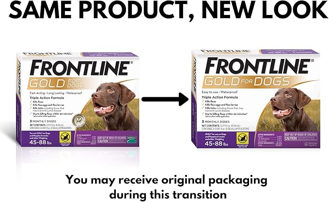 FRONTLINE Gold Flea & Tick Treatment for Large Dogs Up to 45 to 88 lbs., Pack of 3