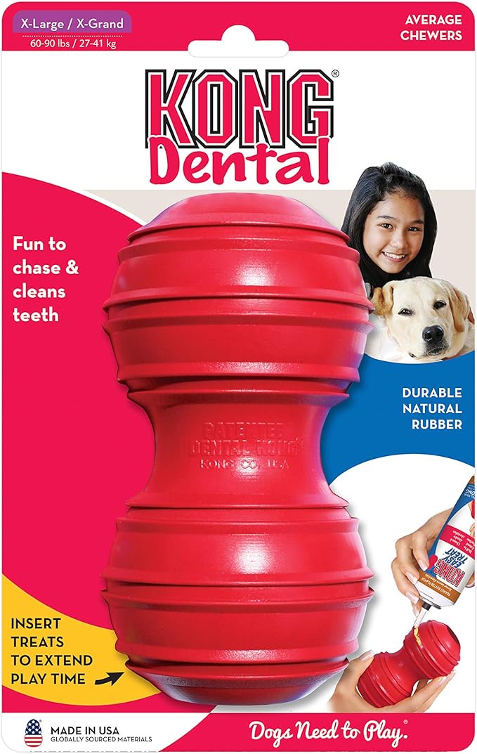 KONG Dental Dog Toy - for Dog Dental Care - Stuffable Chew Toy - Provides Chewing Outlet & Satisfies Instinctual Needs - Cleans Teeth & Gums - Made with Durable Natural Rubber - for X-Large Dogs