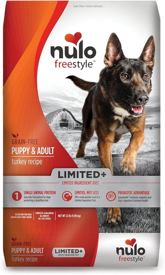 Nulo Puppy & Adult Freestyle Limited Plus Grain Free Dry Dog Food: All Natural Limited Ingredient Diet for Digestive & Immune Health - Allergy Sensitive(Turkey Recipe - 22 lb Bag), (Model: 51LT22)