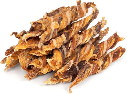 MON2SUN Dog Treats, Triple Flavor Jerky Twist Sticks, 5-7 Inch Chicken Duck and Codfish Sticks Dog Chews for Small Dogs, Healthy Dog Snacks, 17.64 oz (25 Count-Pack of 1)