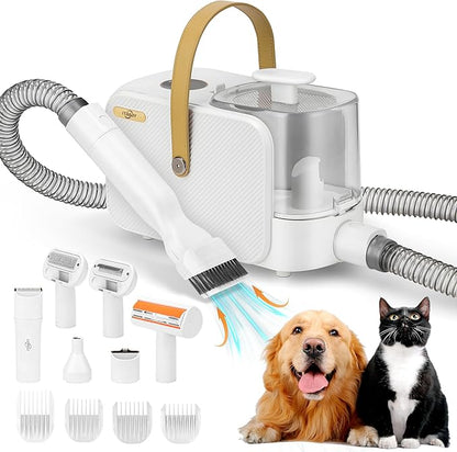 2.5L Dog Grooming Kit, Pet Grooming Kit & Vacuum Suction 99% Pet Hair Groomer, Professional Grooming Clippers with 8 Proven Grooming Tools for Dogs Cats, Quiet Pet Vacuum Groomer (White)