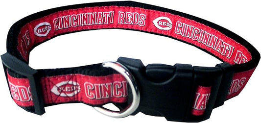 MLB Cincinnati Reds Licensed PET COLLAR- Heavy-Duty, Strong, and Durable Dog Collar. Available in 29 Baseball Teams and 4 Sizes