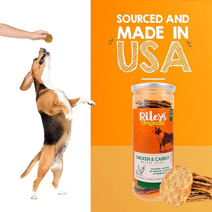 Riley's Waffles Chicken Chips for Dogs w Carrots - USA Sourced Chicken Dog Treats, Limited Ingredient Dog Treats, Dehydrated Jerky Treats Made in USA