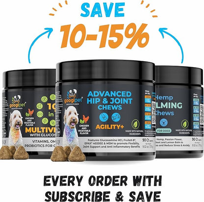 Googipet Hip and Joint Supplement for Dogs - Glucosamine for Dogs – Soft Chews w/Green Lipped Mussels for Dogs, Turmeric for Dog Arthritis, Pain Relief, & Mobility, Ages, & Breeds