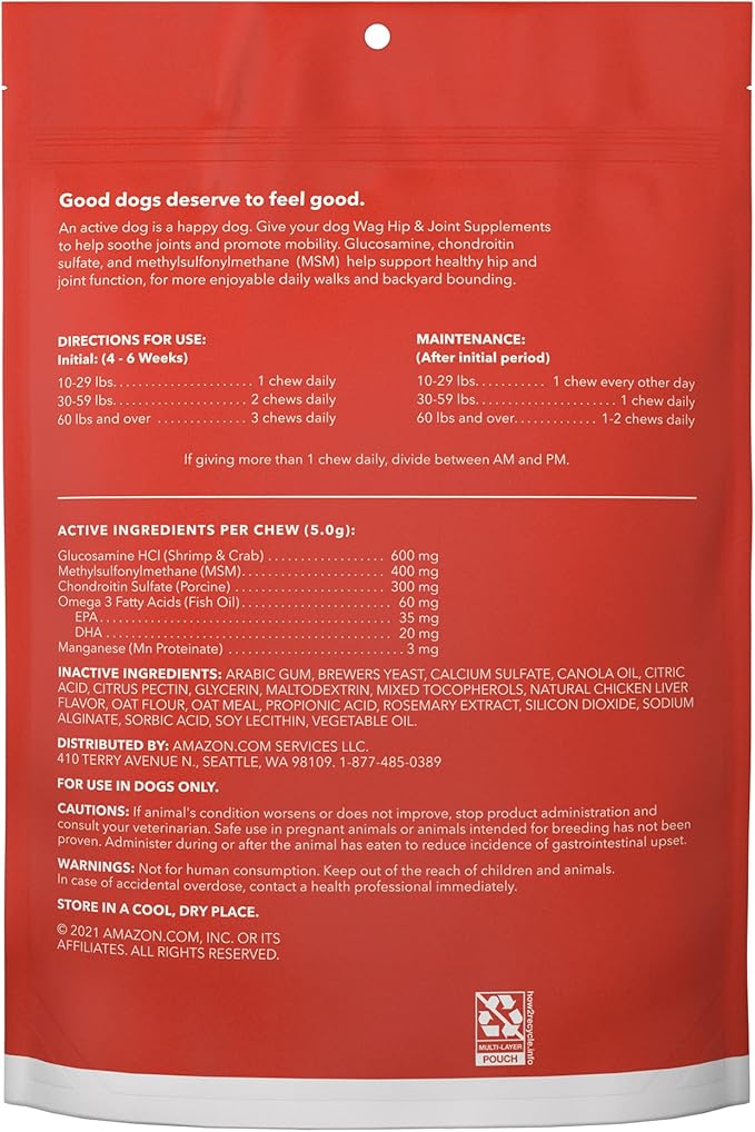 Amazon Brand - Wag Hip & Joint Soft Chews for Dogs, 120 Count