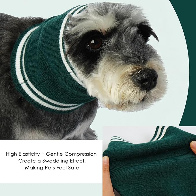 IECOii Calming Headband for Dogs,Dog Calming Hood Dog Noise Canceling for Fireworks,Thunderstorms,Quiet Dog Ear Covers for Blow Drying/Pet Grooming,Dog Neck and Ear Warmer for Medium Dogs,Green-M