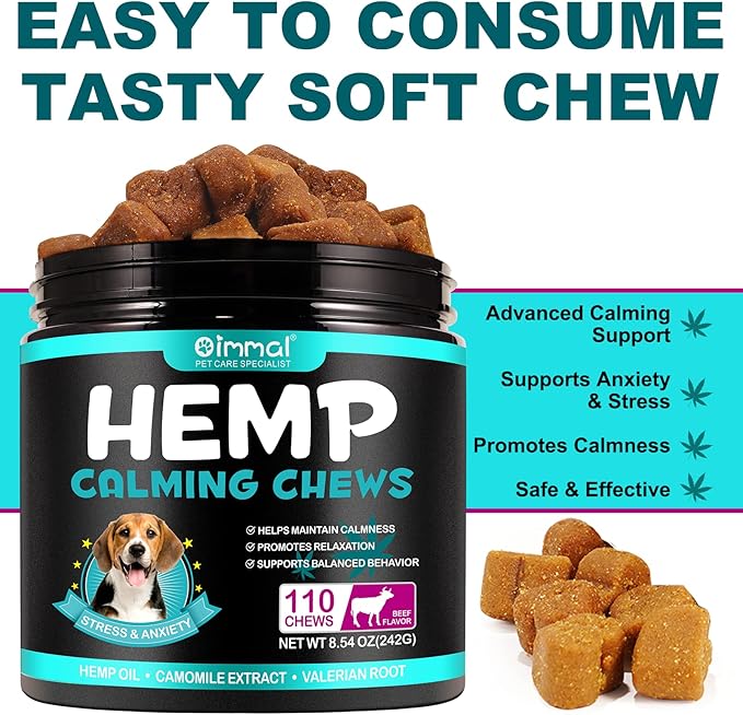 Hemp Calming Chews for Dogs, Dog Training & Behavior Aids, Dog Calming Treats, Natural Soothing Snacks Hemp + Valerian Root, Dog Anxiety Relief & Aggressive Behavior, 110PCS Calming Dog Treats, Beef