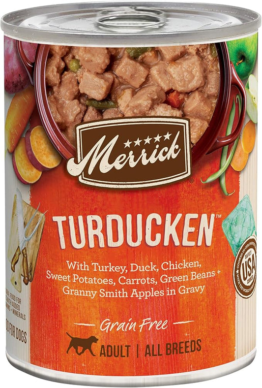 Merrick Grain Free Wet Dog Food, Premium And Wholesome Gluten Free Canned Adult Dog Food, Turducken Recipe - (Pack of 12) 12.7 oz. Cans