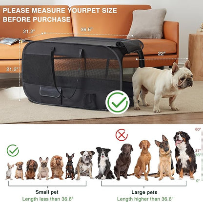 Love's cabin 36in Portable Upgrade Large Dog Bed - Pop Up Dog Kennel, Indoor Outdoor Crate for Pets, Portable Car Seat Kennel, Cat Bed Collection, Black