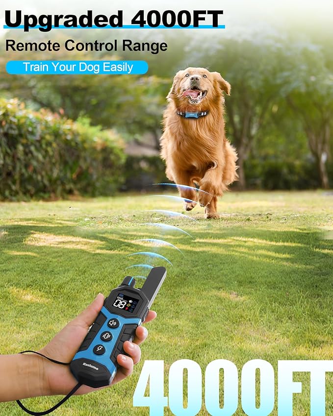 Dog Shock Collar - 4000Ft Waterproof Dog Training Collar with Remote for 5-120lbs Small Medium Large Dogs, 3 Channels, Rechargeable E Collars with Beep Vibration Safe Shock Modes (Blue)