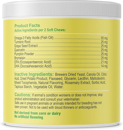 Allergy Relief Dog Chews w/Omega 3 - Itchy Skin Relief - Seasonal Allergies - Pumpkin + Enzymes - Anti-Itch & Hot Spots Aid - Made in USA Immune Supplement - 120 Immune Treats