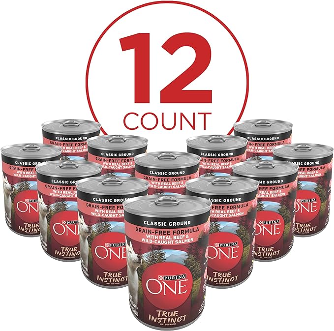 Purina ONE Wet Dog Food True Instinct Classic Ground Grain-Free Formula With Real Beef and Wild Caught Salmon High Protein Wet Dog Food - (Pack of 12) 13 oz. Cans