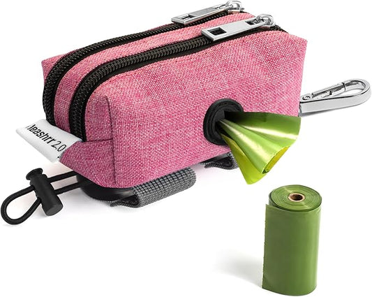 Dog Poop Bag Dispenser + Treat Holder for All Leashes. 2 Waterproof Pouches for Pet Waste Bags. Carabiner + Velcro Attachments. Durable Design. 1 Free Roll. Leashrr 2.0 (Pink)