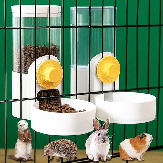 40oz Hanging Automatic Pet Food Water Dispenser, Auto Gravity Pet Feeder and Waterer Set, Cage Cat Food Bowl Dog Feeding Station for Puppy and Kitten Rabbit Chinchilla Hedgehog Ferret …