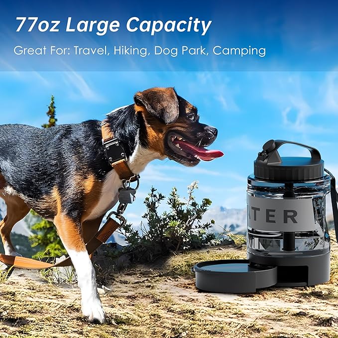 77oz Dog Water Bottle,Dog Camping Essentials Large Dog Water Bowl Dispenser with Pull-Out Drinking Bowl,Portable Travel Water for Dog, Dog Beach Accessories,Camping with Dogs Must Haves,Bpa Free