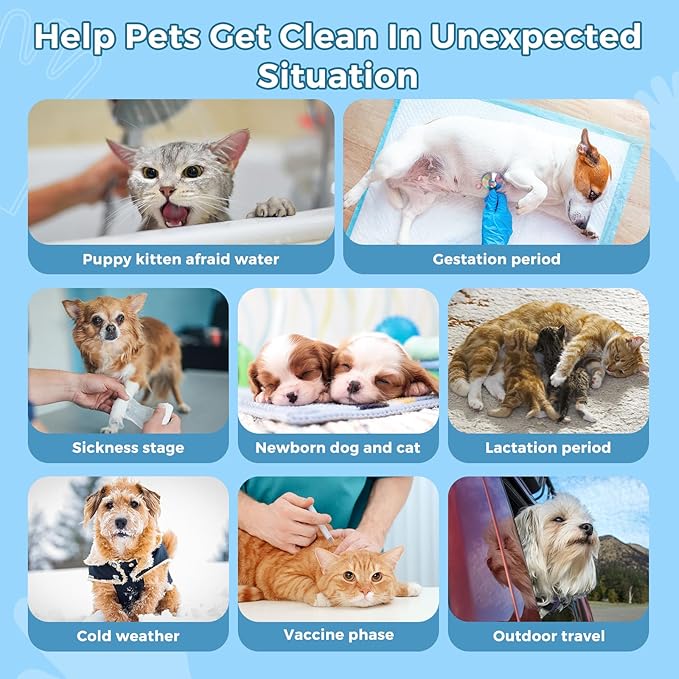 Pet Bathing Wipes for Dogs & Cats, Cleaning & Deodorizing Grooming Gloves, Nourish Fur Glove Wipes for Daily Care and Traveling, Rinse Free，4 Pack, 24 PCS