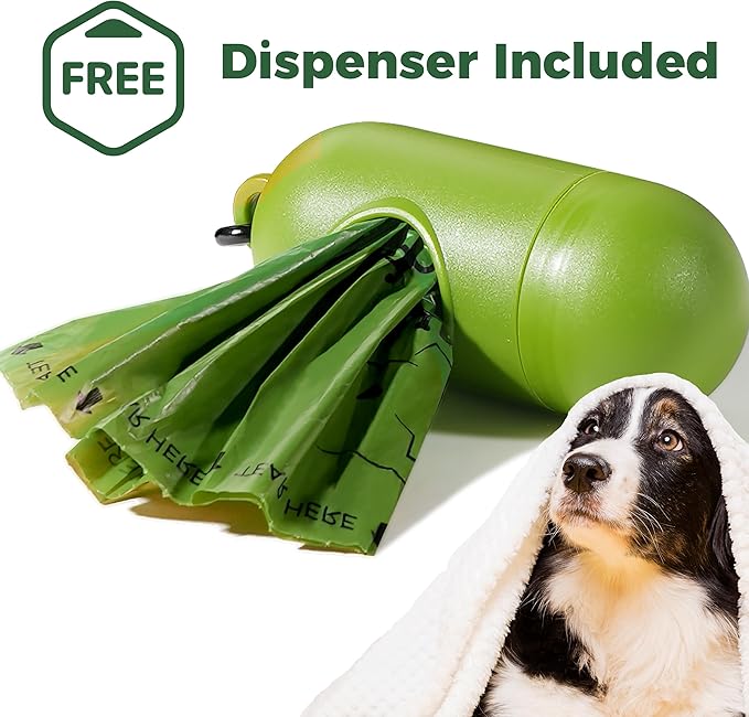 Biodegradable Dog Poop Bags 150 Count 10 Rolls with One Free Dispenser, Thicken and Earth-friendly Dog Poop Bag Holder (Scented)