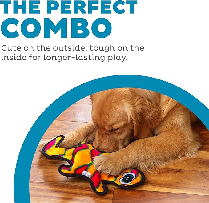 Outward Hound Durablez Tough Plush Squeaky Dog Toy, Gecko, Orange, Medium