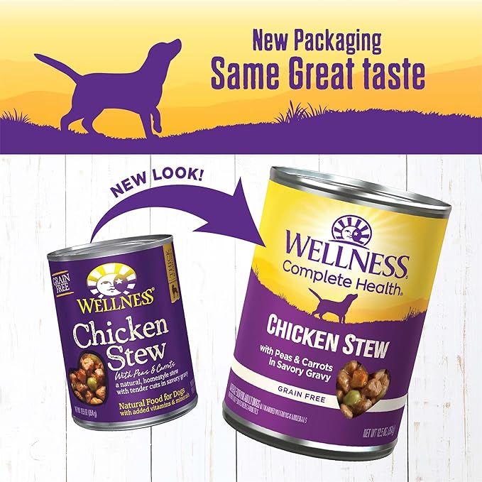 Wellness Thick & Chunky Natural Grain Free Canned Dog Food, Chicken Stew, 12.5-Ounce Can (Pack of 12)