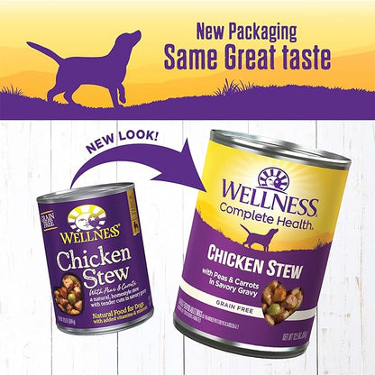 Wellness Thick & Chunky Natural Grain Free Canned Dog Food, Chicken Stew, 12.5-Ounce Can (Pack of 12)