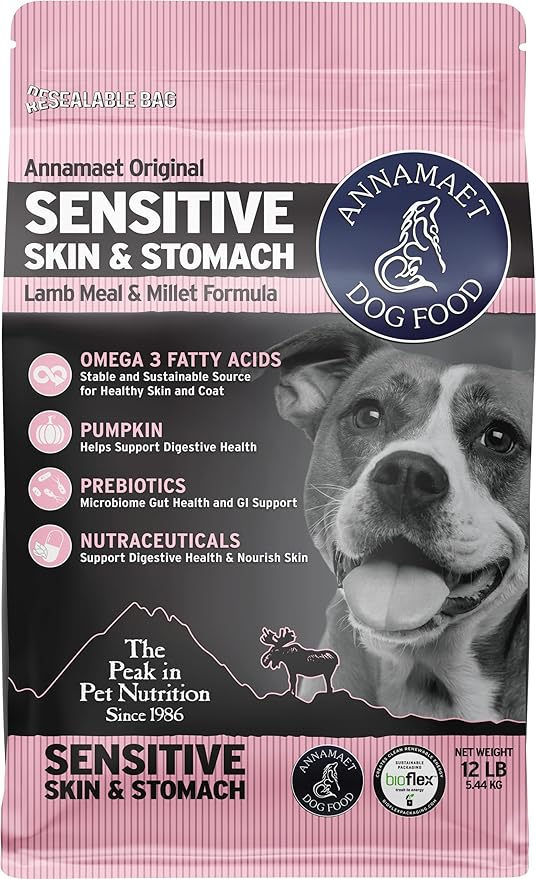 Annamaet Original Sensitive Skin & Stomach Dry Dog Food, (Lamb, Whitefish & Millet), 12-lb Bag