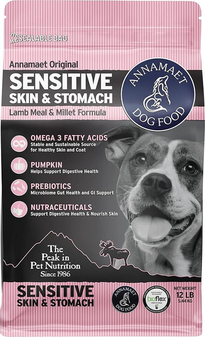 Annamaet Original Sensitive Skin & Stomach Dry Dog Food, (Lamb, Whitefish & Millet), 12-lb Bag