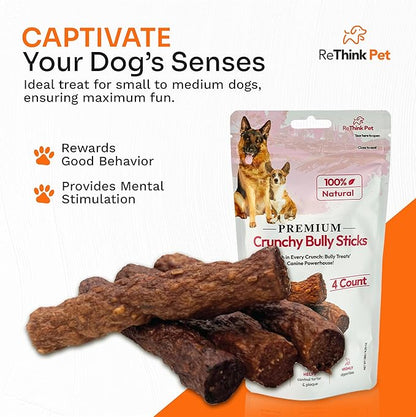 Premium Crunchy Bully Sticks - Natural Dog Chews and Training Treats for Dogs - 4 pcs