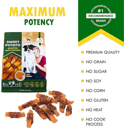 Dog Sweet Potato Wrapped with Chicken & Pet Natural Chew Treats - Grain Free Meat & Human Grade Dried Snacks in Bulk - Best Twists for Training Small & Large Dogs - Made for USA