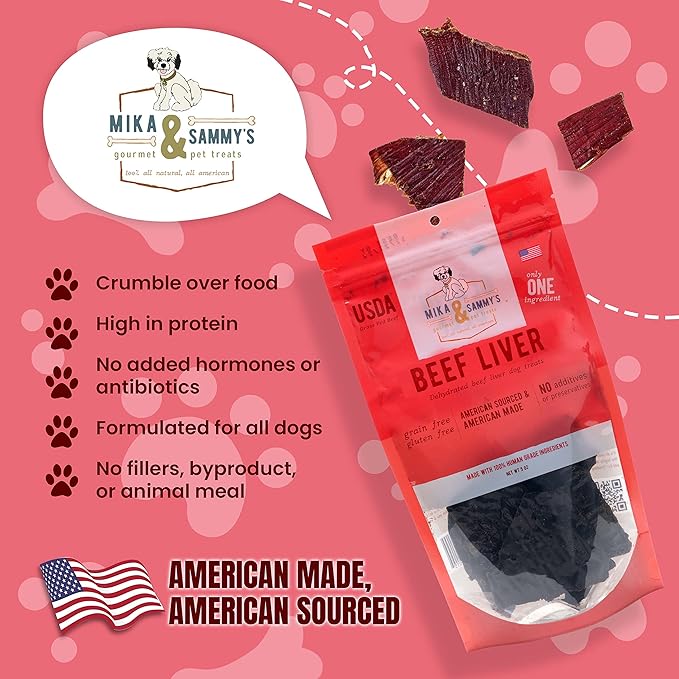 Mika & Sammy's Gourmet Jerky Dog Treats Made in The USA. (Beef Liver 5 Oz)