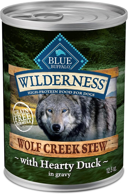 Blue Buffalo Wilderness Wolf Creek Stew High Protein, Natural Wet Dog Food, Hearty Duck Stew in gravy 12.5-oz cans (Pack of 12)