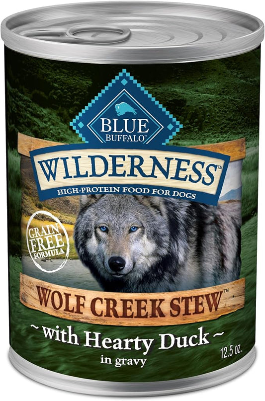Blue Buffalo Wilderness Wolf Creek Stew High Protein, Natural Wet Food for Dogs, Hearty Duck Stew in Gravy, 12.5-oz cans, 12 Count