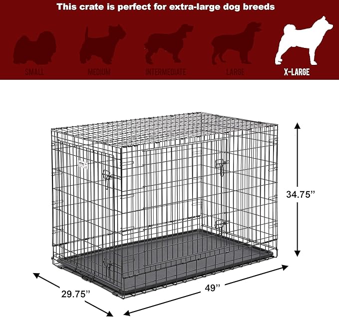 MidWest Homes for Pets Ultima Pro Series 48" Dog Crate | Extra-Strong Double Door Folding Metal Dog Crate w/Divider Panel, Floor Protecting "Roller Feet" & Leak-Proof Plastic Pan