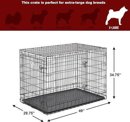 MidWest Homes for Pets Ultima Pro Series 48" Dog Crate | Extra-Strong Double Door Folding Metal Dog Crate w/Divider Panel, Floor Protecting "Roller Feet" & Leak-Proof Plastic Pan
